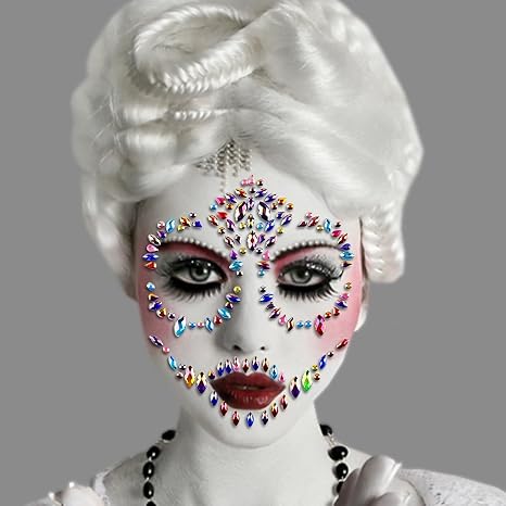 Halloween Face Temporary Tattoos For Women And Men Sugar Skull Face Jewels Gems Tattoos Stickers Face Rhinestones For Makeup Festival Accessories (Multicolor) - sugar skull makeup