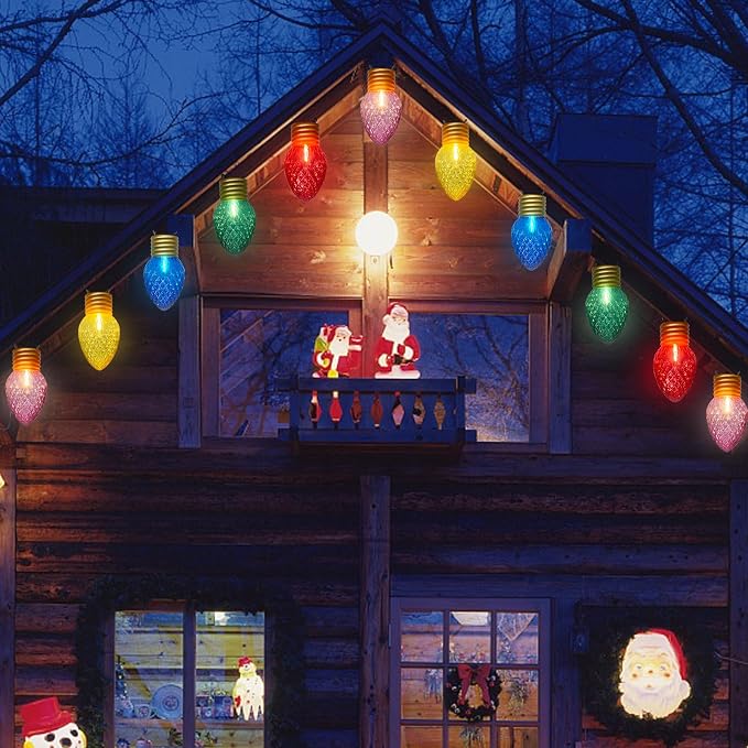 16Ft Jumbo LED Multicolor Christmas String Lights Outdoor with 10 LED Strawberry Bulb, Connectable Hanging String Lights for Indoor Home Outdoor Porch Patio Eave Xmas Trees Roofline Decorations - string light