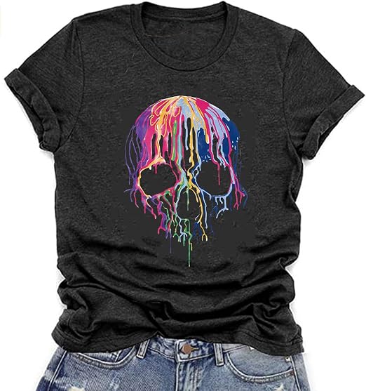 Hot Coffee Skeleton Shirt for Women Halloween Skeleton T-Shirt Funny Fall Skull Graphic Tees Tops Blouse Gift - skull tshirt