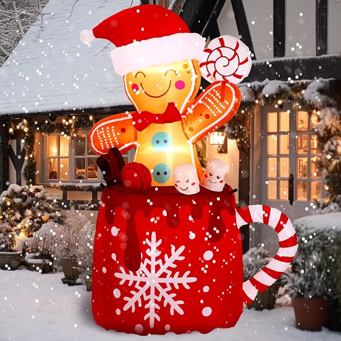 Crowye 6 FT Christmas Inflatables Gingerbread Inflatable Outdoor Decoration - skull inflatable