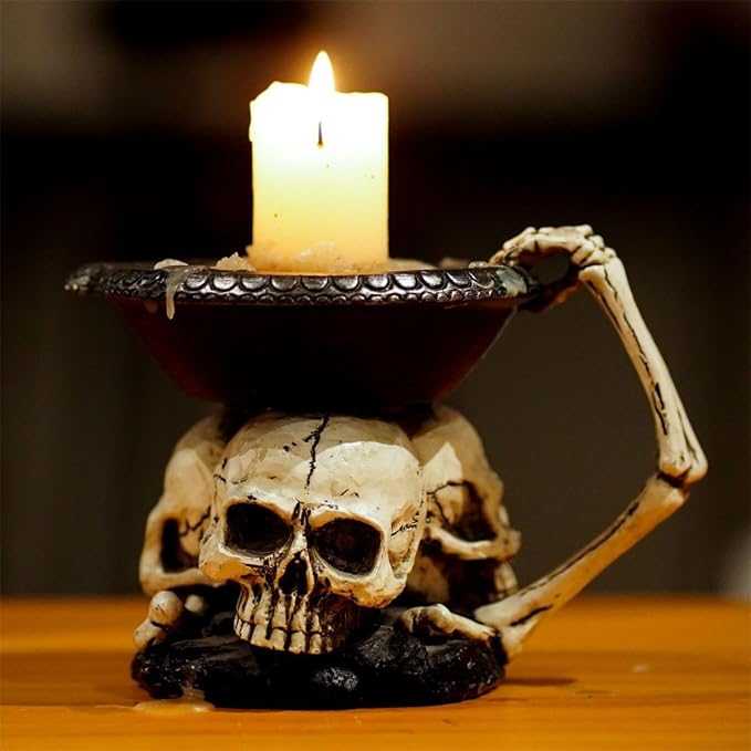 Halloween Skull Candle Holder Skeleton Candelabra Gothic Candlestick Holder - skull candle