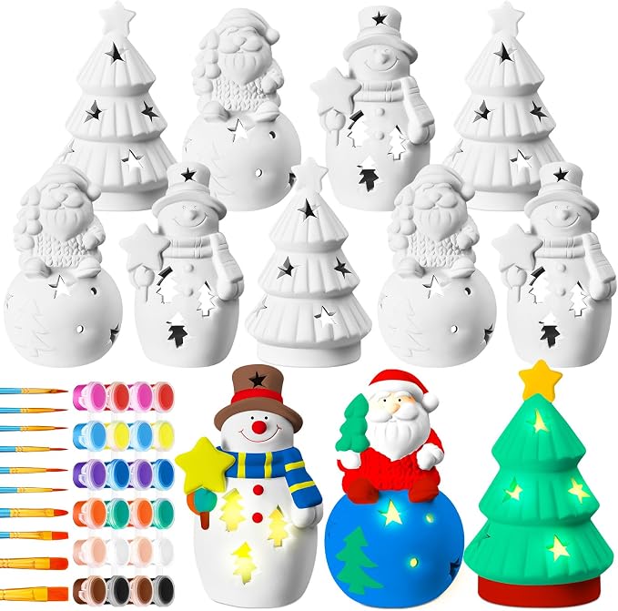 Qilery 12 Sets Christmas Ceramics to Paint Kits, Christmas DIY - skull painting