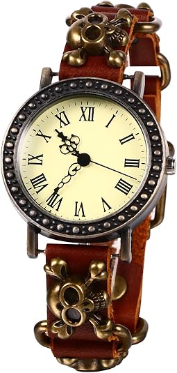 JewelryWe Vintage Leather Cuff Watch Punk Analog Quartz Wristwatch