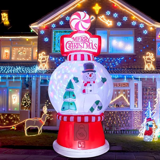 VCUTEKA Christmas Inflatable Outdoor Snow Globe Decor with Rotatable Light - skull inflatable