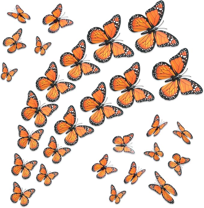 32 Monarch Butterfly Decor, Assorted 4 Sizes 3D Halloween Butterfly Wall Decal for Crafts Dia De Los Muertos Decoration Ofrenda for Altar Wall Table Bedroom Decorations - skull sticker