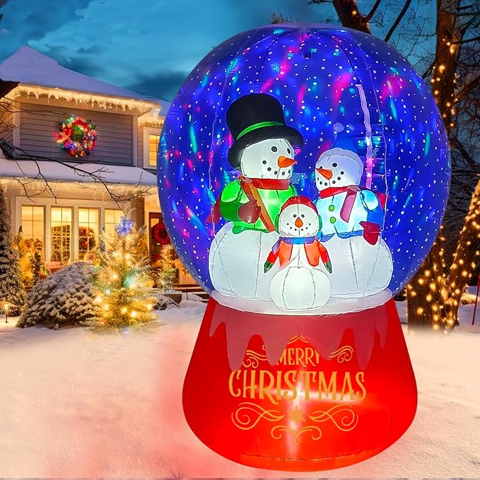 EBANKU 6FT Christmas Inflatable Snow Globe Yard Decorations Snowmen Family - skull inflatable