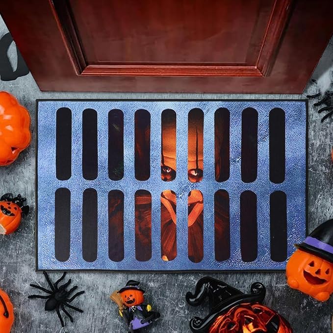 3D Illusion Clown Door Mat, Horror Movie Sewer Doormat, Indoor/Outdoor Welcome Rug (A) - skull floor mat