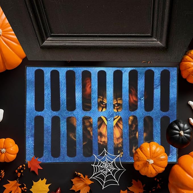 3D Illusion Clown Door Mat, Horror Movie Sewer Doormat, Indoor/Outdoor Welcome Rug (B) - skull floor mat