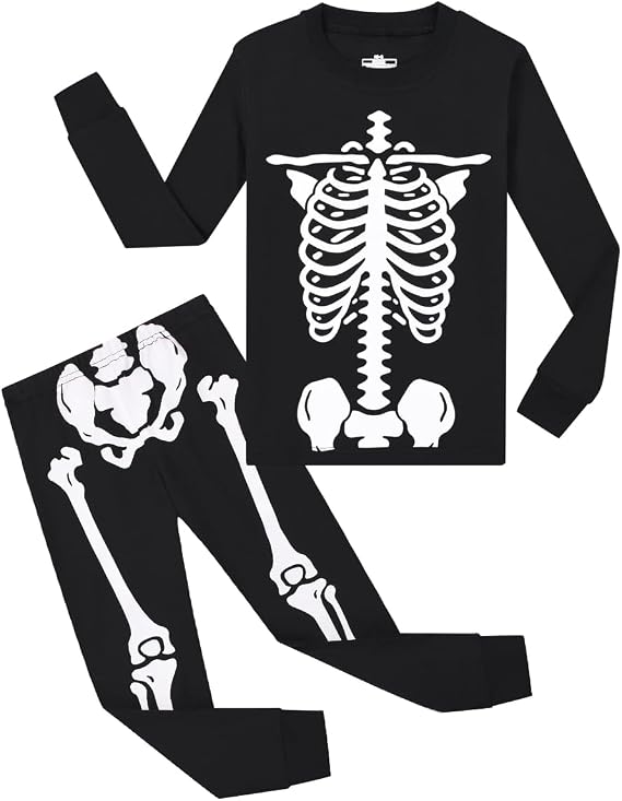 Tphon Boys Halloween Pajamas Sets Toddler Kids Pjs Glow in Dark Skull Sleepwear 2 Piece Snug Fit Cotton Pajama Set - skull pajamas