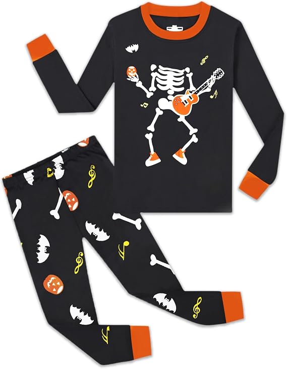 Tphon Boys Halloween Pajamas Sets Toddler Kids Pjs Glow in Dark Skull Sleepwear 2 Piece Snug Fit Cotton Pajama Set - skull pajamas