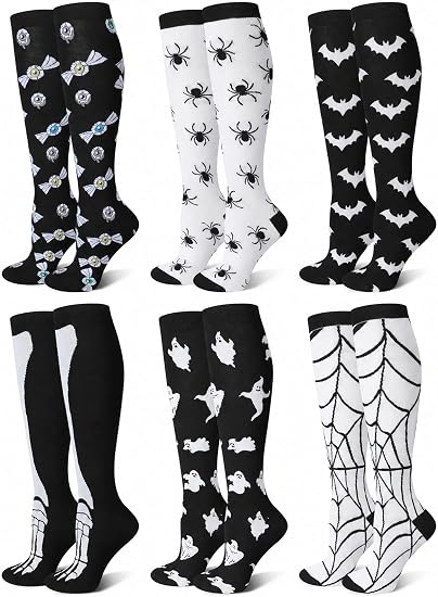 Hotop 6 Pairs Halloween Knee High Socks for Women Men Spooky Gifts - sugar skull costume