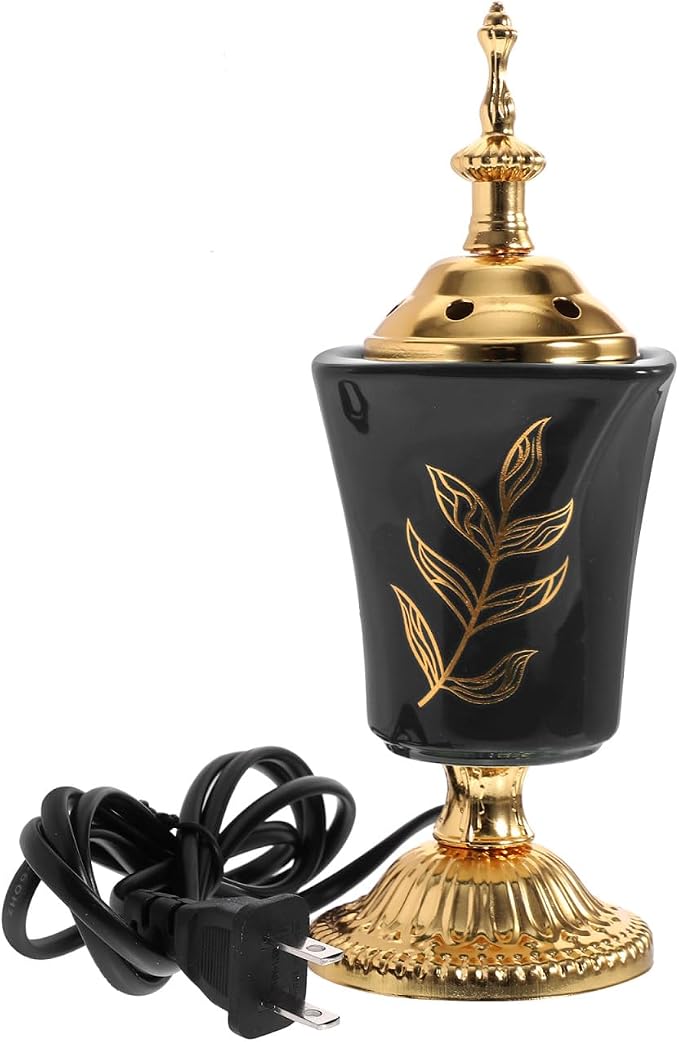 VOSAREA Electric Incense Burner Arabian Style Electric Incense Burner Tabletop Decorative Censer Middle Eastern Incense Holder for Yoga Spa Home Office Decor (Black) - skull incense burner