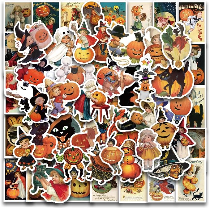 53PCS Vintage Halloween Stickers,Pumpkin Witch Vinyl Stickers,Scrapbooking Stickers for Water Bottle,Laptop,Phone,Hard Hat,Bumper,Gifts for Adult - skull sticker
