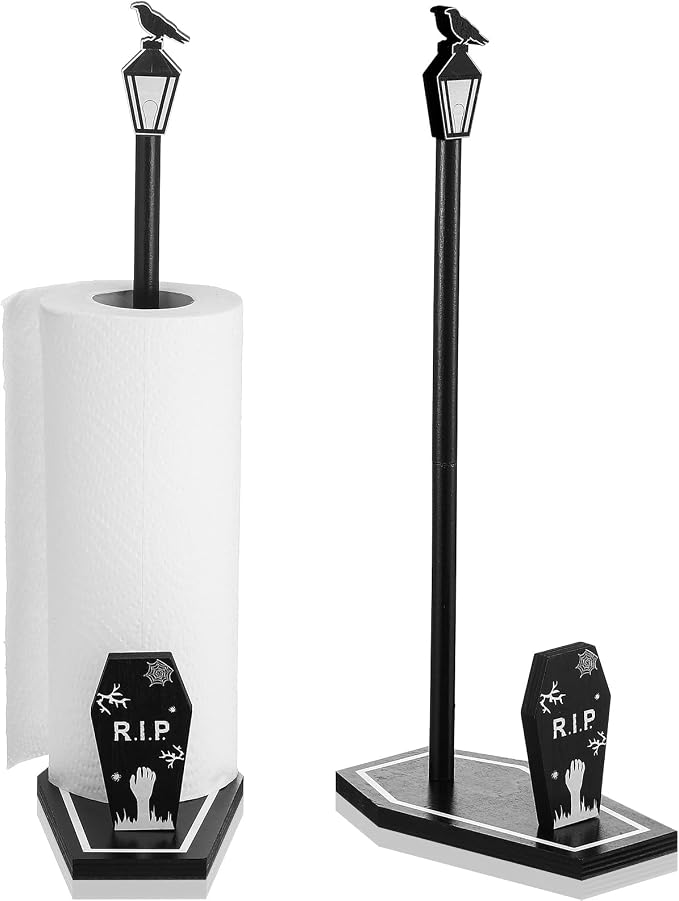 Halloween Gothic Bat Paper Towel Holder, Coffin Base Gravestone - skull toilet paper