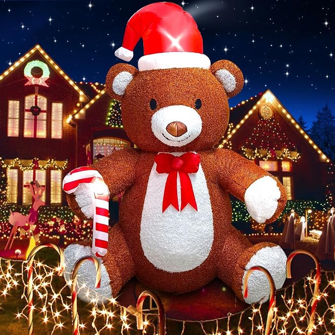 Kalolary 8FT Christmas Inflatable Fluffy Bear Yard Outdoor Decoration - skull inflatable