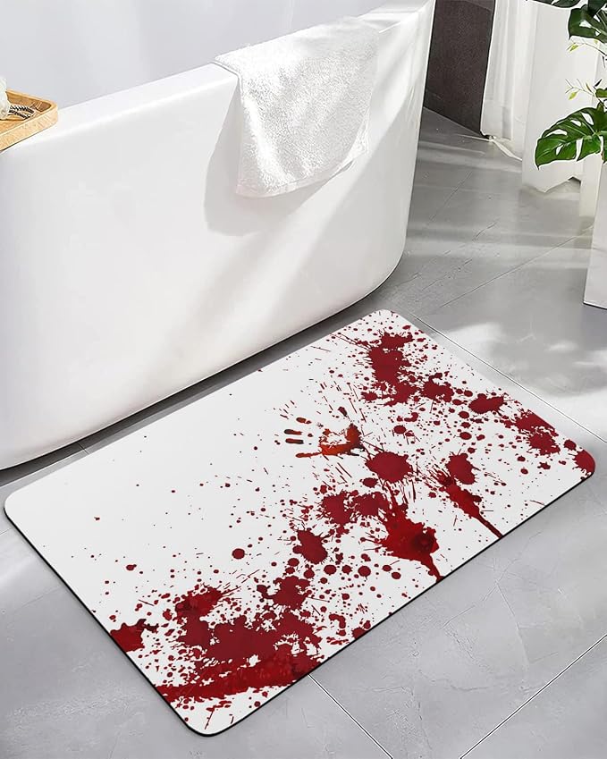 Bathroom Mat, Halloween Haunted House Scary Bloody Handprint, 16"x24" - skull toilet mat