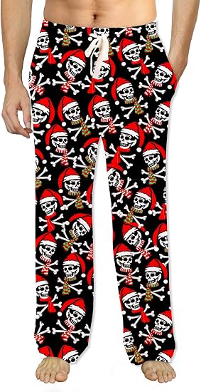 Men's Christmas Halloween Pajama Pants Soft Lounge Bottoms - skull pajamas