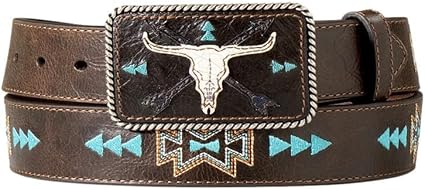 ARIAT Women's Genuine Leather Cow Skull Arrow Motif Belt A1565834 - skull wallet