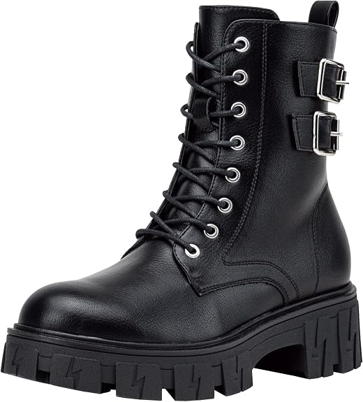 Vepose Women's Combat Boots Lace-Up Platform Ankle Booties Chunky Heel 9612 - sugar skull costume