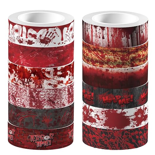 12 Rolls Halloween Washi Tape Bloody Pattern Spooky Bloodstain Skull Masking Tapes for Theme Scrapbook Journal DIY Decorative Craft Gift Wrapping - 12 Style - 16.4Ft - skull sticker