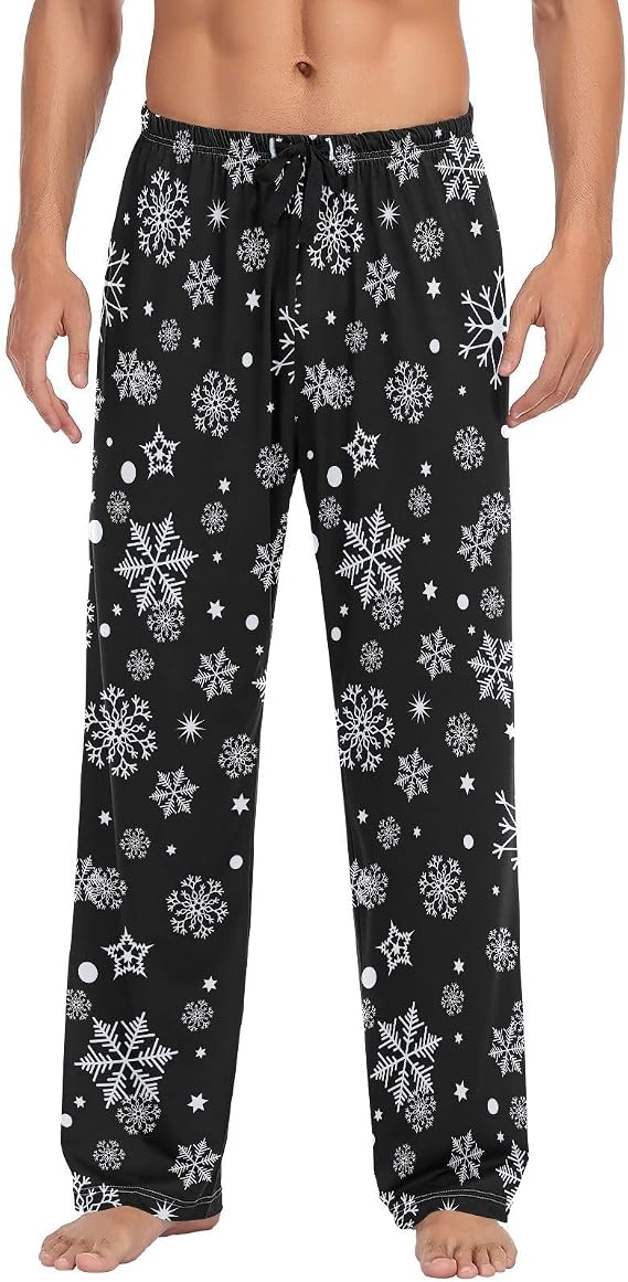 Black Snowflake Men's Pajama Pants, Lounge Sleep Bottom for Men, Bottom Pants with Pockets for Men. - skull pajamas