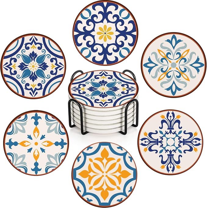Coasters for Drinks, Set of 6, Ceramic Stone Vintage Colorful - skull coaster