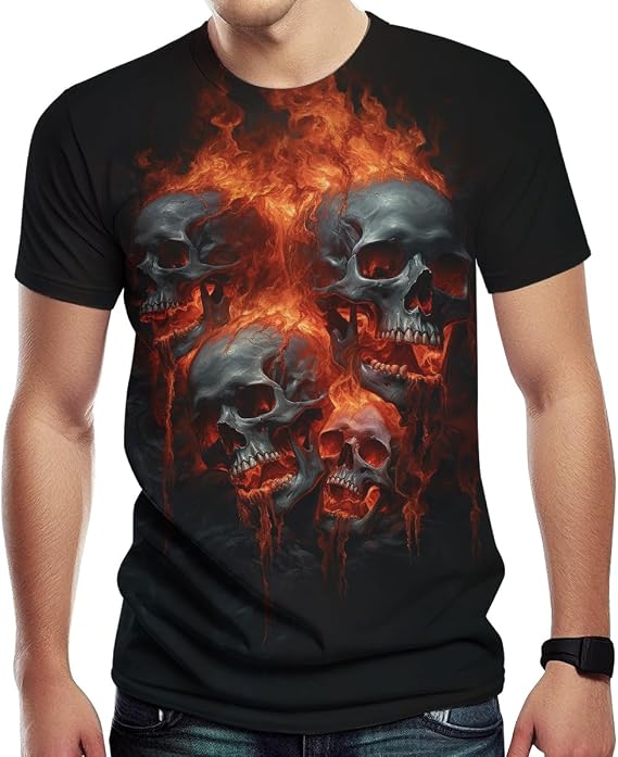 Skull Graphic T-Shirts for Men Novelty 3D Print Skeleton Tee Shirts Summer Short Sleeve Tee Top - skull tshirt