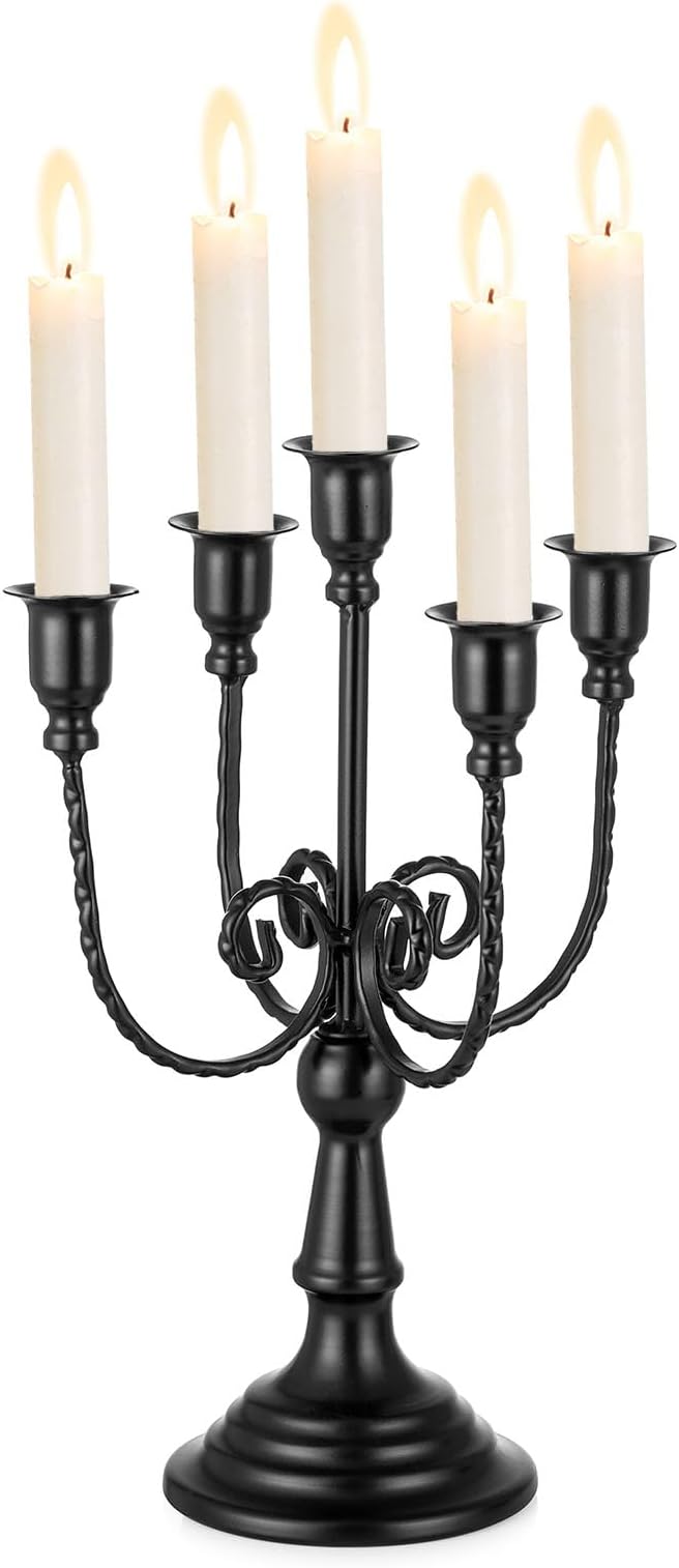 Sziqiqi Black Candelabra Candle Holder: 5 Arms Candelabra for Halloween - skull candle