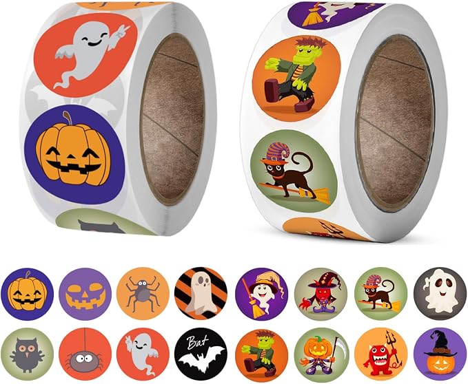 1000PCS Halloween Stickers, Round Halloween Stickers Roll Labels for Kids - skull sticker