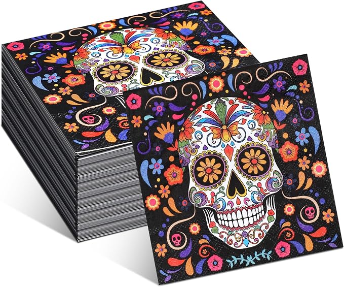 Honoson Disposable Paper Cocktail Napkins,100 Pcs,Floral Skull - skull toilet paper