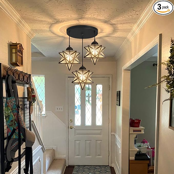 Patterned Glass 3 Pendant Lights Kitchen Dining Chandelier