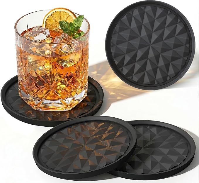 Silicone Drink Coasters Set of 4, Coaster for Desk - skull coaster