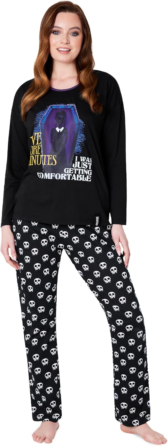 Wednesday Pajamas Set for Women Teens, Long Sleeve T Shirt PJ Pants, Soft Lounge Set PJs, Nightwear S-XL, Cozy Gifts for Her - skull pajamas