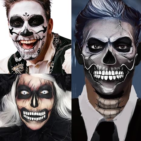 Fake Zombie Face Tattoos Dia De Los Muertos Day of the Dead Tattoo - sugar skull makeup