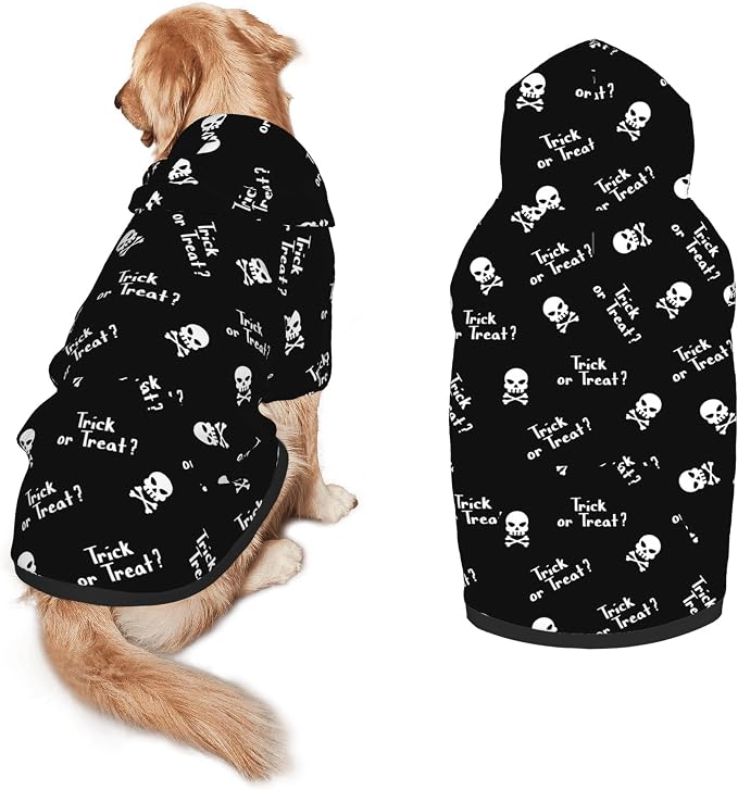 Halloween Dog Costume, Trick or Treat Skull Print Hoodie Winter Halloween Cosplay Clothes Sweaters Outfits Pullover Pets' Sweatshirt Hoodies with Pocket for Medium Large Dogs-XL - skull sweatshirts