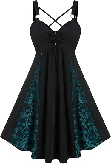 Rosegal Womens Plus Size Wrap V-Neck Gothic Dress - sugar skull dress