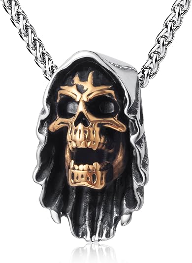 Skull Necklace for Men Stainless Steel Gothic Punk Emo Biker Necklace Jewelry for Men 60cm - skull plate