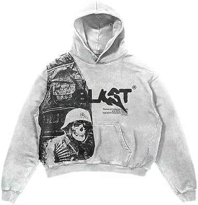 Y2K Hoodie Gothic Casual Printed Skull Fashion Men's Harajuku Long Sleeve Hoodie - skull swimsuit