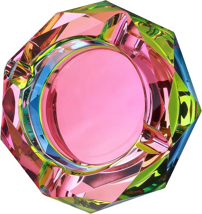 Coomin Crystal Glass Ashtray, Sparkly Cigar Cigarettes Ash Tray, Ashtrays for Smokers Indoor Office Home Desktop Tabletop, Gift Packaging, Pink - skull ashtray