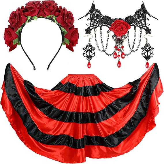 Panitay 4 Pcs Day of the Dead Costume for Women for Halloween - sugar skull dress