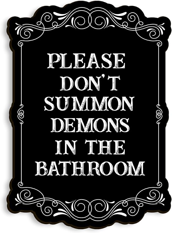 COLOR VALLEY ART Gothic Wall Art, Please Do Not Summon Demons In The Bathroom, Funny Gothic Decor Bathroom Wall Decor, Wooden Spooky Wall Hanging (B, 7x10 Inch) - skull wall art