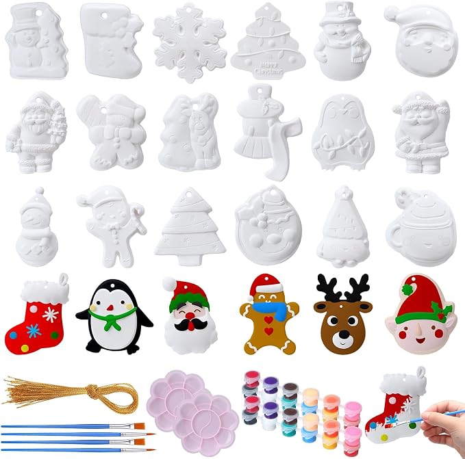 Syhood 24 Pcs Christmas Ceramic Ornaments DIY Crafts - skull painting
