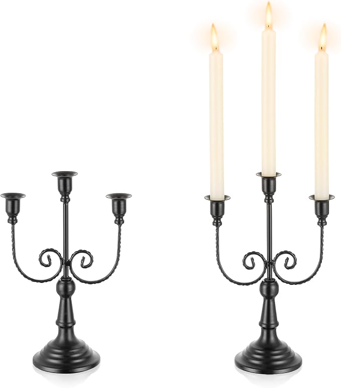 Romadedi Halloween Candelabra, Black 3-Arm Candle Holders, Set of 2 - skull candle
