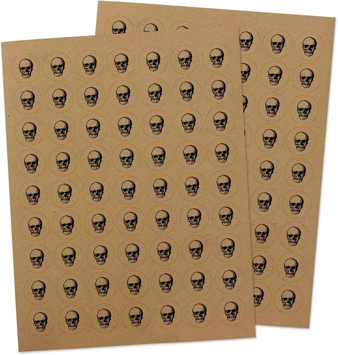 Black Skull Stickers – 126 Seals Pack – Perfect for Halloween Cards, Goody Bags, Party Invitations