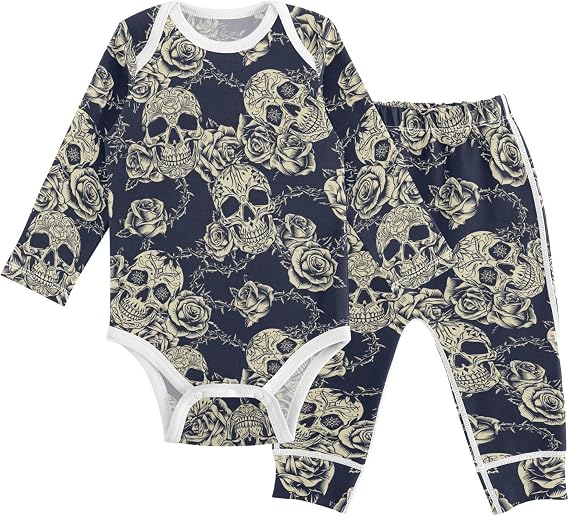 vvfelixl Baby Bodysuits Pants Sets Guitar Headphones Long Sleeve Baby Clothes For Boys Girls 0-24M Black - sugar skull dress