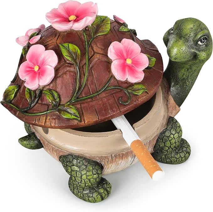 Ashtrays, Cute Turtle Outdoor Ashtray for Cigarettes for Home Office, Porch Patio Decorations, Outdoor Indoor Ashtray, Holiday Gift (Flower Turtle) - skull ashtray
