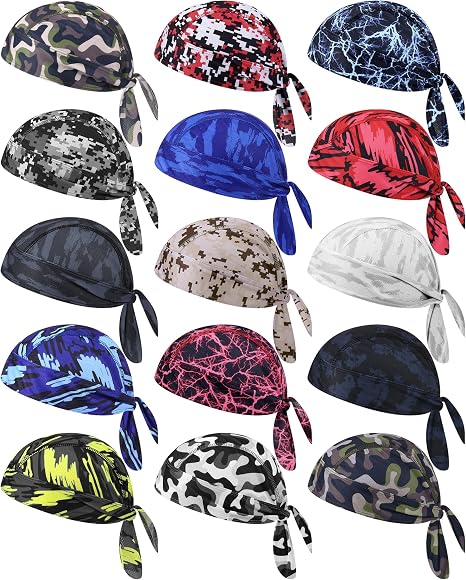Foaincore 15 Pcs Do Rag Skull Cap Cooling Helmet Liner Sweat Wicking Head Wraps Bandana Beanie for Men Women - skull helmet