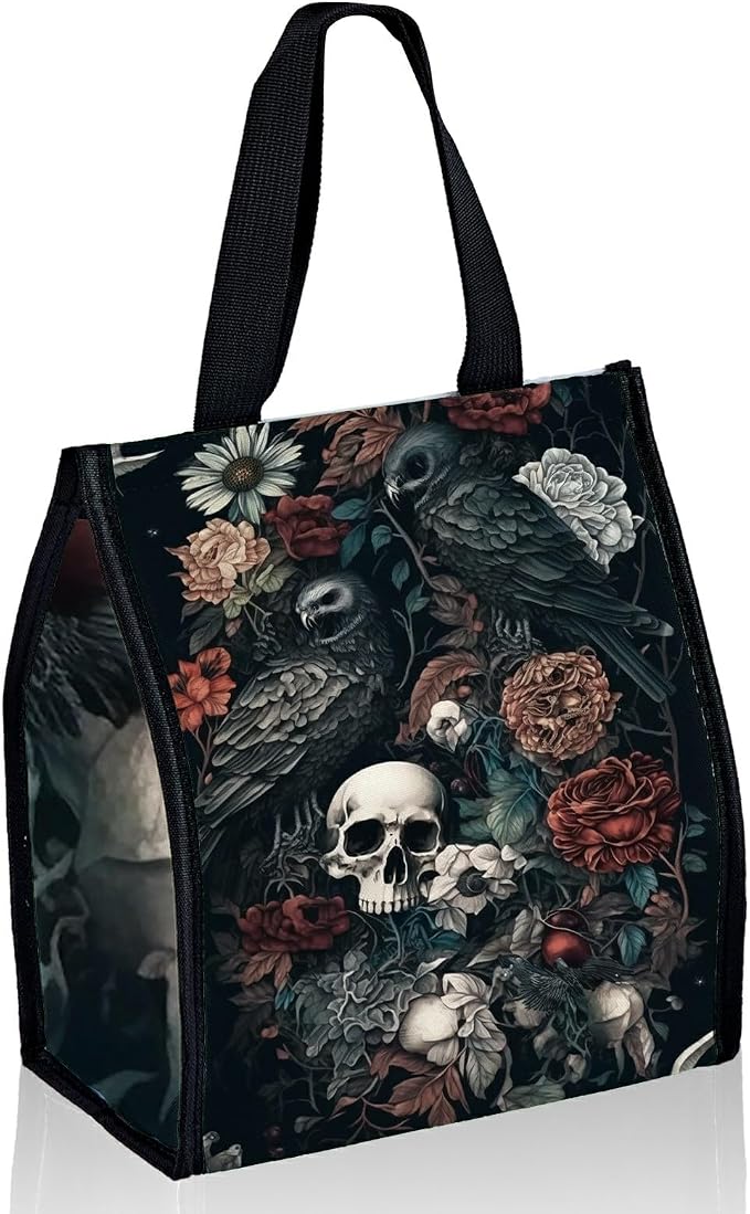 Lunch Bags Dark Skull Flower Eagle Cute Women Lunch Box Large Reusable Insulated Tote for Work, Beach, Travel - skull suitcase