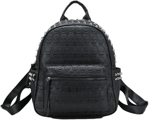 Women Punk Rivets Backpack Skull Printed Daypack Purse PU Leather Shoulder Bags Satchel - sugar skull handbags for sale