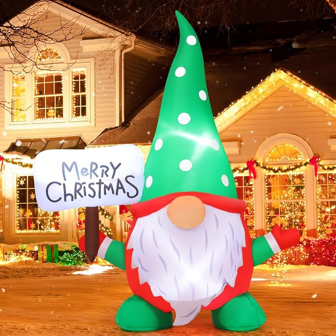 GOOSH 6 FT Christmas Inflatables Outdoor Gnome Decorations, Xmas Blow Up Yard Decor, Built-in LED Lights for Holiday Outdoor Indoor Lawn Garden - skull inflatable